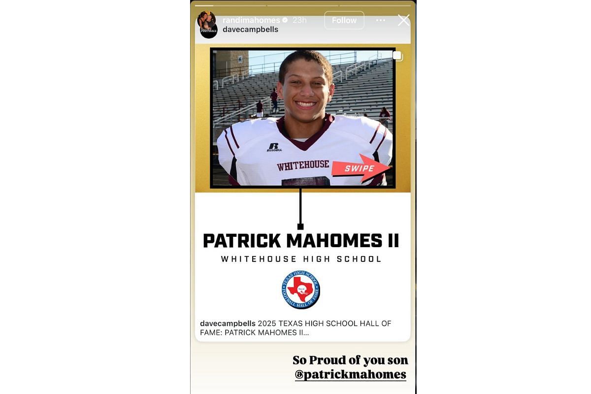 Patrick Mahomes' mom Randi expresses pride with 5-word message for QB's Texas high school football honor, (Instagram/randimahomes)